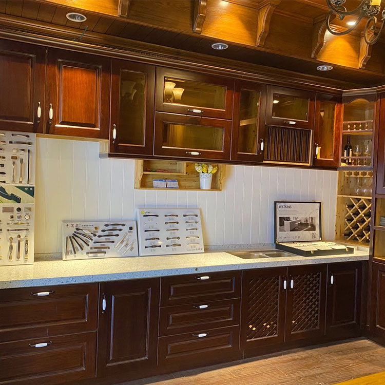 厨房橱柜中式甘比亚红丝檀原木实木全屋定制家具